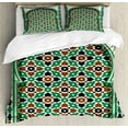 thumbnail image 1 of Moroccan Duvet Cover Set, Middle Eastern Style Moroccan Door Arch with Medieval Floral Details Retro, Decorative 3 Piece Bedding Set with 2 Pillow Shams, Calking Size, Green and Brown, by Ambesonne, 1 of 2