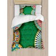 thumbnail image 1 of Moroccan Duvet Cover Set, Oriental Motif with Mix of Hippie Retro Circle Morocco Mosaic Lines Design, Decorative 2 Piece Bedding Set with 1 Pillow Shams, Twin Size, Multicolor, by Ambesonne, 1 of 3
