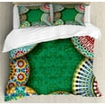 thumbnail image 1 of Moroccan Duvet Cover Set, Oriental Motif with Mix of Hippie Retro Circle Morocco Mosaic Lines Design, Decorative 3 Piece Bedding Set with 2 Pillow Shams, Calking Size, Multicolor, by Ambesonne, 1 of 3