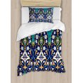 thumbnail image 1 of Moroccan Duvet Cover Set, Ottoman Folkloric Art Inspired Abstract Aged Middle Age Renaissance Print, Decorative 2 Piece Bedding Set with 1 Pillow Shams, Twin Size, Navy Blue, by Ambesonne, 1 of 3