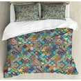 thumbnail image 1 of Moroccan Duvet Cover Set Queen Size, Ethnic Floral Abstract Ornate Floral Arrangement Oriental Motifs Foliage Pattern, Decorative 3 Piece Bedding Set with 2 Pillow Shams, Multicolor, by Ambesonne, 1 of 3