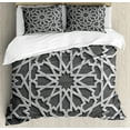 thumbnail image 1 of Moroccan Duvet Cover Set Queen Size, Historical Moroccan Heraldic Empire Design Interlace Form with Mix of Star Flowers Print, Decorative 3 Piece Bedding Set with 2 Pillow Shams, Grey, by Ambesonne, 1 of 3