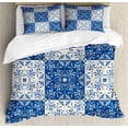 thumbnail image 1 of Moroccan Duvet Cover Set, Turkish Portuguese Style Mosaic Ceramic Patterns Country Style Vintage Image, Decorative 3 Piece Bedding Set with 2 Pillow Shams, Queen Size, Navy Blue White, by Ambesonne, 1 of 3