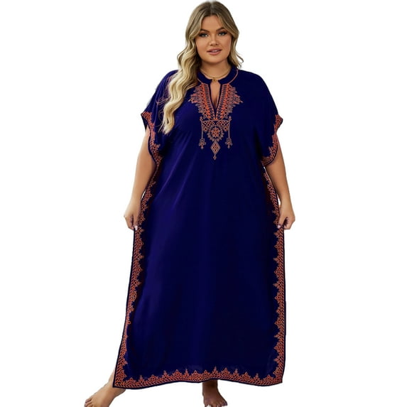 Moroccan Embroidered Kaftan Abaya Dresses for Women Batwing Sleeve Caftan Loungewear Maxi Beach Tunic Plus Size Africa Robe Casual Summer Outfis