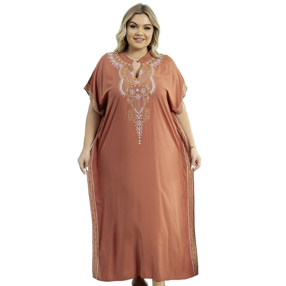 Moroccan Embroidered Kaftan Abaya Dresses for Women Batwing Sleeve Caftan Loungewear Maxi Beach Tunic Plus Size Africa Robe Casual Summer Outfis