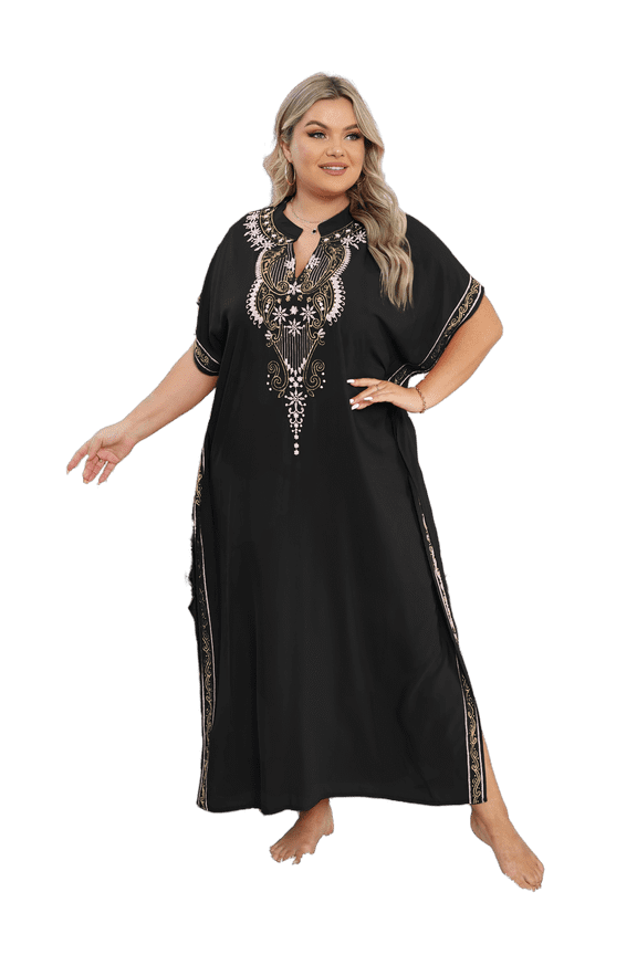 Moroccan Embroidered Kaftan Abaya Dresses for Women Batwing Sleeve Caftan Loungewear Maxi Beach Tunic Plus Size Africa Robe Casual Summer Outfis
