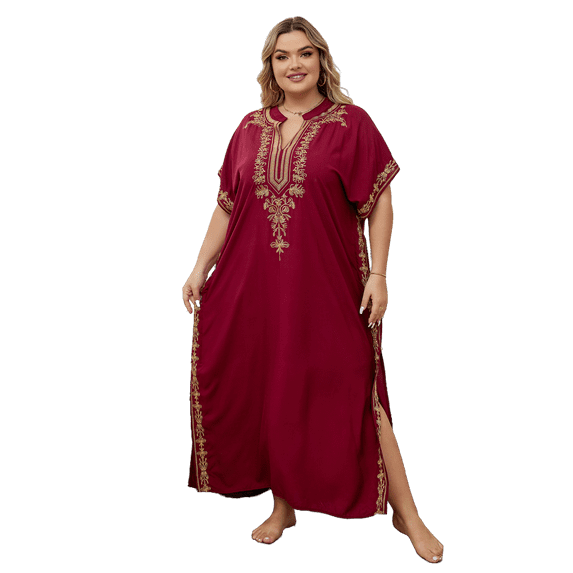 Moroccan Embroidered Kaftan Abaya Dresses for Women Batwing Sleeve Caftan Loungewear Maxi Beach Tunic Plus Size Africa Robe Casual Summer Outfis