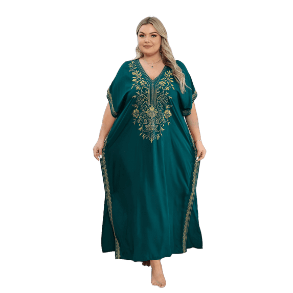 Moroccan Embroidered Kaftan Abaya Dresses for Women Batwing Sleeve Caftan Loungewear Maxi Beach Tunic Plus Size Africa Robe Casual Summer Outfis