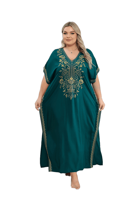 Moroccan Embroidered Kaftan Abaya Dresses for Women Batwing Sleeve Caftan Loungewear Maxi Beach Tunic Plus Size Africa Robe Casual Summer Outfis