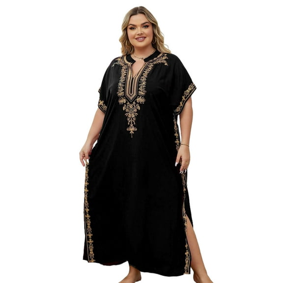 Moroccan Embroidered Kaftan Abaya Dresses for Women Batwing Sleeve Caftan Loungewear Maxi Beach Tunic Plus Size Africa Robe Casual Summer Outfis
