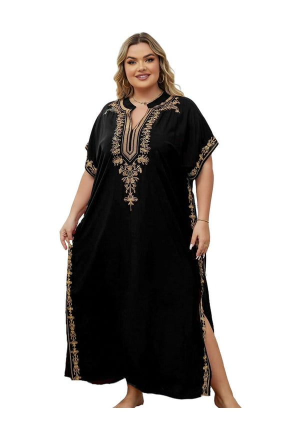 Moroccan Embroidered Kaftan Abaya Dresses for Women Batwing Sleeve Caftan Loungewear Maxi Beach Tunic Plus Size Africa Robe Casual Summer Outfis
