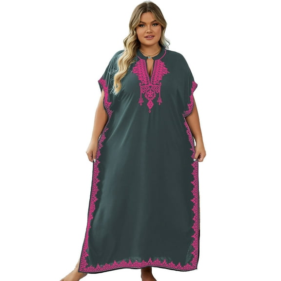Moroccan Embroidered Kaftan Abaya Dresses for Women Batwing Sleeve Caftan Loungewear Maxi Beach Tunic Plus Size Africa Robe Casual Summer Outfis