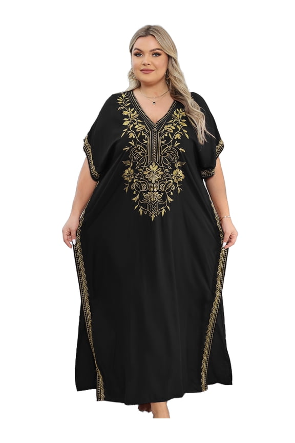 Moroccan Embroidered Kaftan Abaya Dresses for Women Batwing Sleeve Caftan Loungewear Maxi Beach Tunic Plus Size Africa Robe Casual Summer Outfis