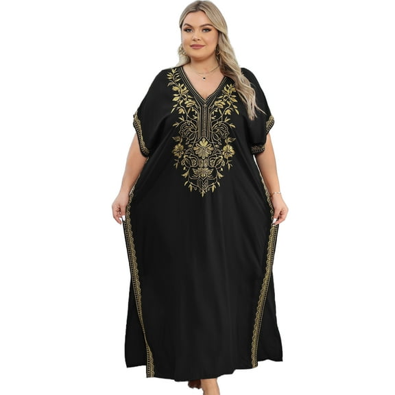 Moroccan Embroidered Kaftan Abaya Dresses for Women Batwing Sleeve Caftan Loungewear Maxi Beach Tunic Plus Size Africa Robe Casual Summer Outfis