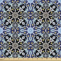 Ambesonne Bohem Fabric by the Yard Upholstery, Moroccan Eastern Ornaments, 3 Yards, Royal Blue