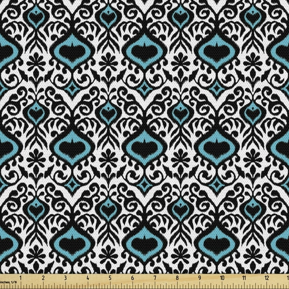 Ambesonne Moroccan Fabric by the Yard Upholstery, Folkloric Vivid Ikat Art, 10 Yards, Dark Green Multicolor