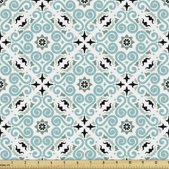 Ambesonne Moroccan Fabric by the Yard Upholstery, Mediterranean Damask Art, 10 Yards, Seafoam Grey
