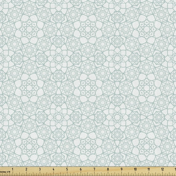 Moroccan Fabric by the Yard, Culture Inspired Elements Geometric Design Eastern Stars, Upholstery Fabric for Dining Chairs Home Decor Accents, 10 Yards, Seafoam White by Ambesonne