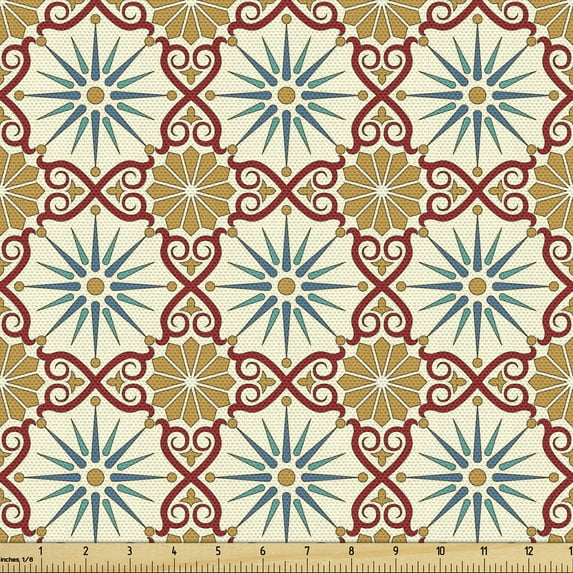 Ambesonne Classic Fabric by the Yard Upholstery, Geometric Forms, 10 Yards, Mustard Beige