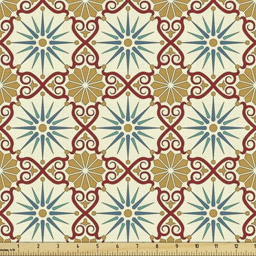 Ambesonne Classic Fabric by the Yard Upholstery, Geometric Forms, 5 Yards, Mustard Beige