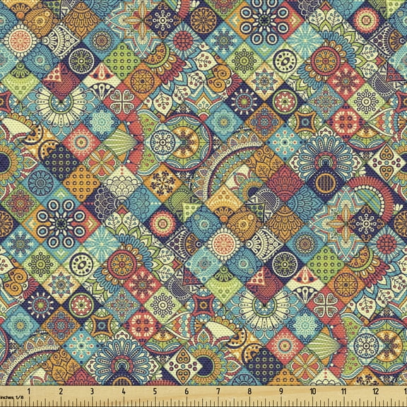 Ambesonne Moroccan Fabric by the Yard Upholstery, Oriental Motifs, 5 Yards, Multicolor