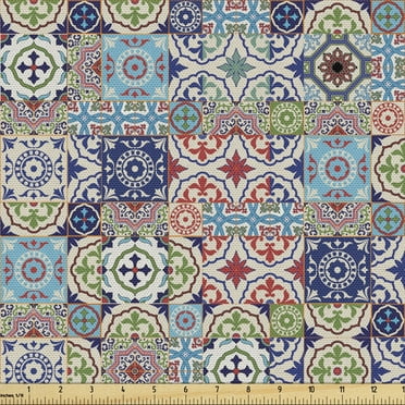 Ambesonne Moroccan Fabric by the Yard Upholstery, Complex Floral Design, 5 Yards, Multicolor