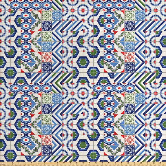 Ambesonne Vintage Fabric by the Yard Upholstery, Motifs of Moroccan Design, 3 Yards, Multicolor