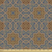 Ambesonne Moroccan Fabric by the Yard Upholstery, Traditional, 10 Yards, Blue Sepia Redwood