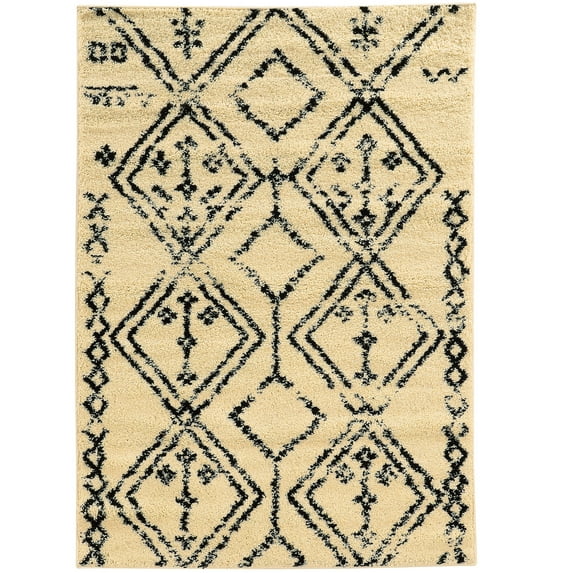 Moroccan Fes Ivory/Black Rug, Multiple Sizes