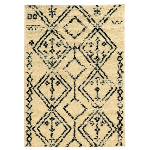 Moroccan Fes Rug Ivory 3x5 Foot Shag Geometric Design Modern Distressed Style