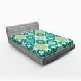 thumbnail image 1 of Moroccan Fitted Sheet, Colored Tiled Pattern Geometrical Diagonal and Triangle Forms Oldest Craft, Soft Decorative Fabric Bedding, Full Size, Green Teal White, by Ambesonne, 1 of 2