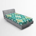 thumbnail image 1 of Moroccan Fitted Sheet, Colored Tiled Pattern Geometrical Diagonal and Triangle Forms Oldest Craft, Soft Decorative Fabric Bedding, Twin XL Size, Green Teal White, by Ambesonne, 1 of 2