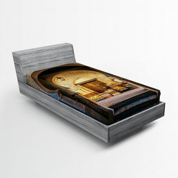 Ambesonne Historical Fitted Sheet, Old Moroccan Motif, Twin Size, Beige Blue