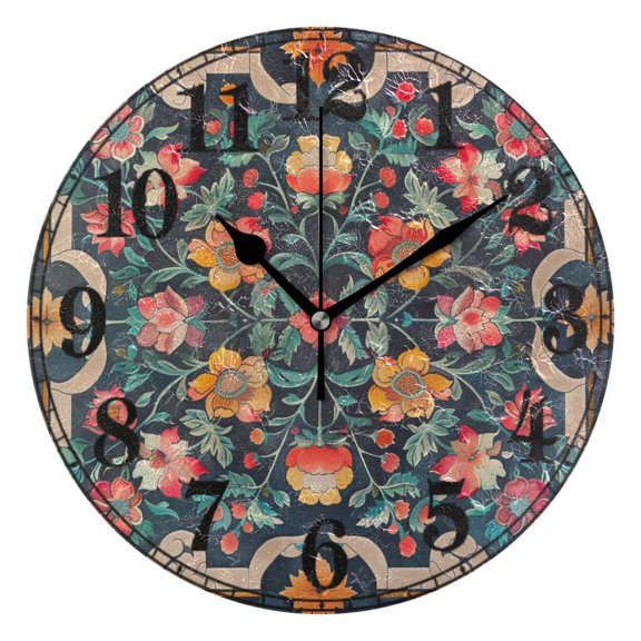 Moroccan Floral Silent Wall Clock 10" Non-Ticking Battery Clock