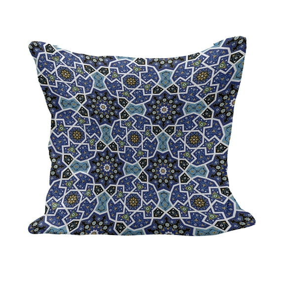 Moroccan Fluffy Throw Pillow Cushion Cover, Eastern Persian Gypsy Jacquard Style Culture Folk Tracery Geometric Image, Decorative Square Accent Pillow Case, 26" x 26", Royal Blue, by Ambesonne