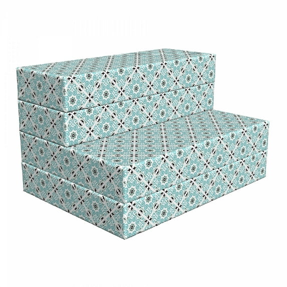 Moroccan Foldable Mattress, Mediterranean Damask Art, 74.8" x 35.4", Seafoam Grey, by Ambesonne