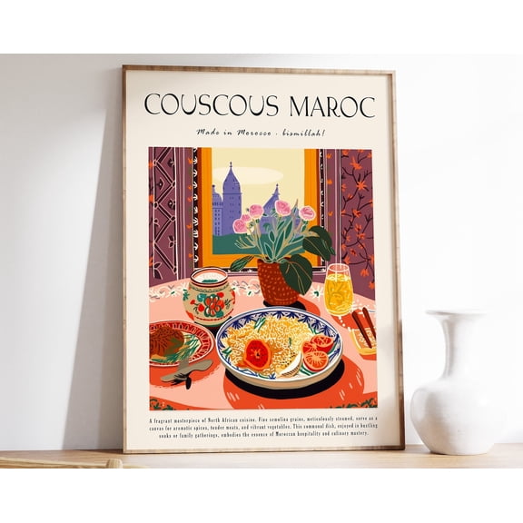 Moroccan Food Poster, Moroccan Food Print, Couscous Poster, Middle Eastern Food Poster, Exotic Food Art, Islamic Kitchen Art, Kitchen Decor Wall Art, Modern Wall Decor, 8x12 UNFRAMED