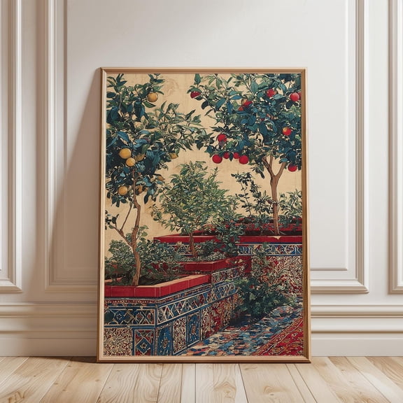Moroccan Garden Night Courtyard Print, Unframed Paper Poster 11x14in