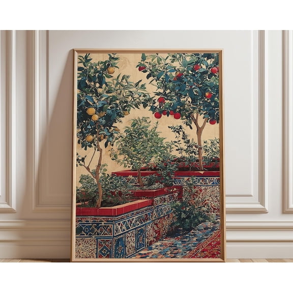 Moroccan Garden Night Courtyard Wall Art Print, Unframed Paper Poster 24x36in