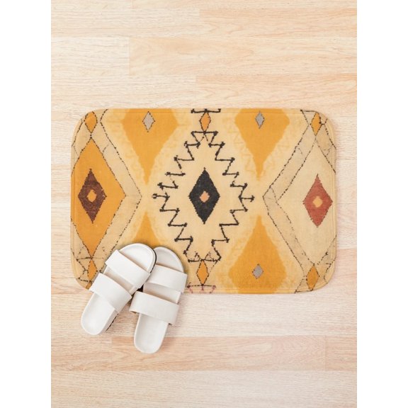 Moroccan Geometric Bath Mat, Yellow Multicolor Tribal Boho Pattern Rug, 15.7 x 23.6 in or 19.7 x 31.5 in