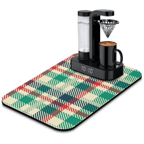 Moroccan Geometric Coffee Mat Dish Drying Pad with Quick Dry Super Absorbent Diatom Mud Material Non-Slip Backing and Heat-Resistant Surface Multi-Purpose Kitchen Counter Mat Featuring Abstract Plaid