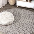 thumbnail image 1 of Moroccan Geometric Indoor Outdoor Round Area Rug 9 Ft Light Gray/Black, Ourika Textured Weave for Backyard, Patio, Porch, Easy-Cleaning, High Traffic Pet-Friendly, Non-Shedding, 1 of 5