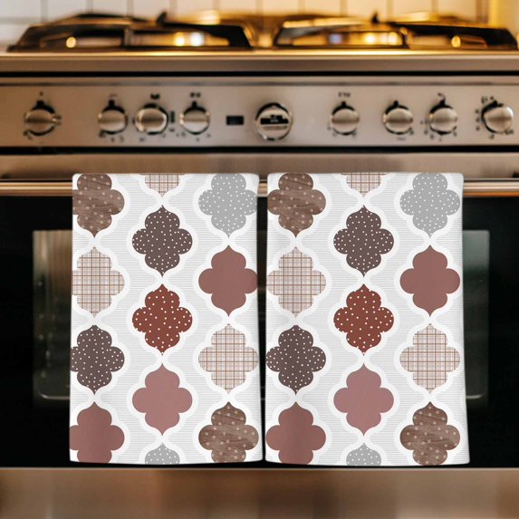 Moroccan Geometric Kitchen Towels Set of 2, Vintage Boho Rhombic Pattern Red Gray Absorbent Dish Towels for Kitchen, Microfiber Hand Towel, Quick Drying Tea Towel for Cleaning Decorative Dishcloths