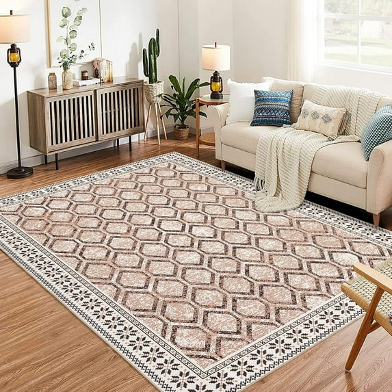 Moroccan Geometric Modern Area Rug, 4x6 Washable Indoor Carpets Boho Vintage Diamond Rug, Casual Non Shedding, Stain Resistant, Easy-Cleaning for Living Room Bedroom Office Dining Room