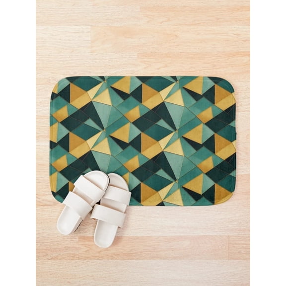 Moroccan Geometric Mosaic Bath Mat, Teal Gold Pattern Bathroom Rug, 15.7 x 23.6 or 19.7 x 31.5 in