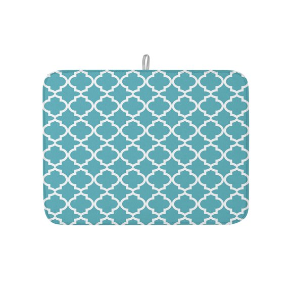 Moroccan Geometric Pattern Dish Drying Mats for Kitchen Counter,Absorbent Microfiber Dish Drainer Rack Mat Abstract Turquoise Minimalist Art Drying Pad for Sinks,Utensils,Countertops,18x24in