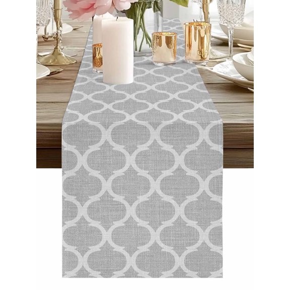 Moroccan Geometric Pattern Table Runner-36 Inch Long Country Vintage Linen Texture Table Runners Linen Burlap Tablerunner for Kitchen Dining Room Holiday Party
