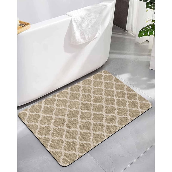 Moroccan Geometric Retro Linen Bathroom Rug Diatomaceous Earth Bath Mat,Absorbent Shower Mat Non-Slip Doormat for Kitchen Bedroom, Mid Century Pattern Diatomite Stone Mats 16x24in