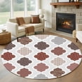 thumbnail image 1 of Moroccan Geometric Round Rug 5ft Washable Circle Kitchen Rugs Non Slip Vintage Boho Rhombic Pattern Red Gray Large Area Rug Indoor Floor Carpet for Bedroom Living Room Home Office Dining Room Nursery, 1 of 8