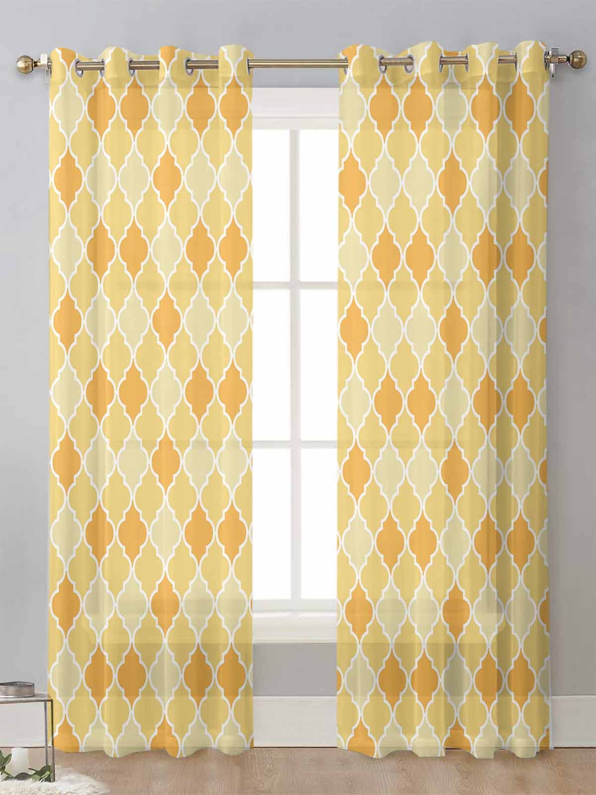 Moroccan Geometric Sheer Curtains For Living Room Window Screening